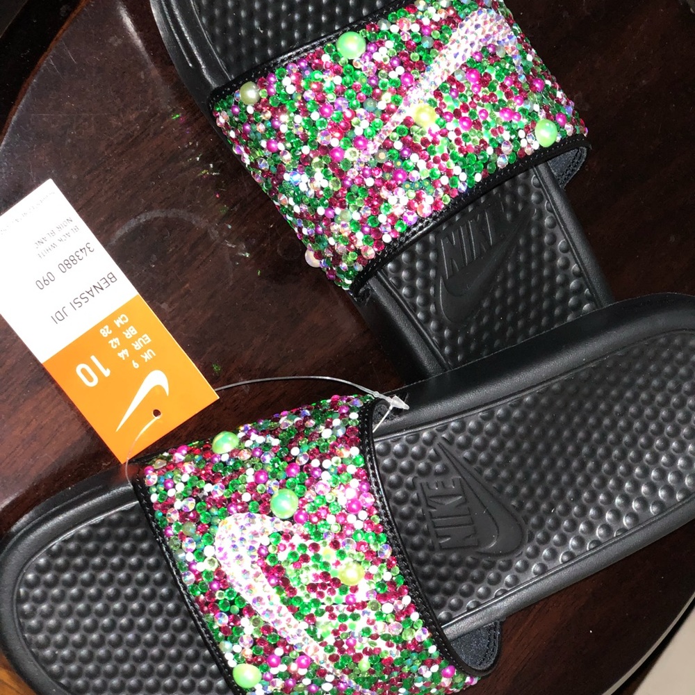 Authentic Bedazzled Nike ”Lime” Slides